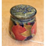 Moorcroft Pomegranate pattern potpourri pot and screw-top pierced cover on blue ground - green