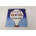 Small enamel advertising sign 'Vantas Sparkling Drinks 1d a Glass', 30.