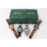 Four AV1-8 wristwatches - to include Hawker Harrier II, Lancaster Bomber,