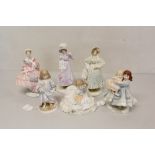 Six Royal Worcester limited edition figures - Safe At Last, Love, Lullaby, The Crinoline,