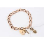 Rose gold (9ct) bracelet with padlock clasp and a cat charm CONDITION REPORT