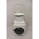 Railway Interest: White painted railway workers' lamp, marked - B.R.