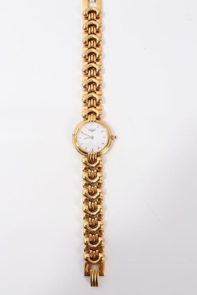 Ladies' Longines gold plated wristwatch on ornate link bracelet, numbered 27625223, 17. - Image 2 of 4