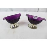 Pair of silver and amethyst glass bonbon dishes,