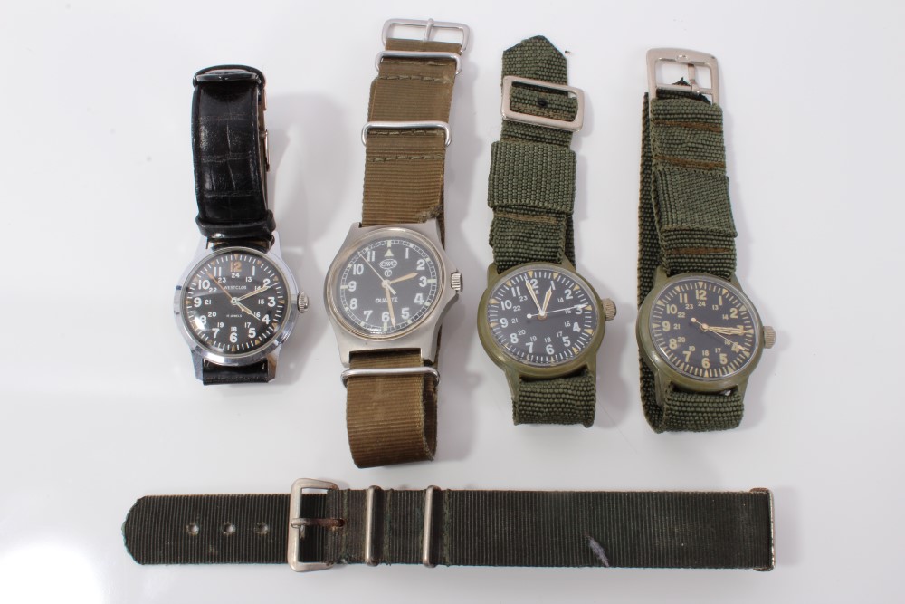 Four military wristwatches - to include Westclox on black leather strap,