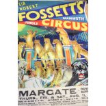 Original Circus Poster: Sir Robert Fossett's Mammoth Jungle Circus 'Captain Bailey Fossett Animal