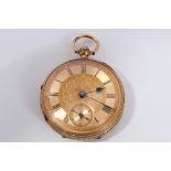 Victorian gold (18ct) cased pocket watch with floral scroll decoration,