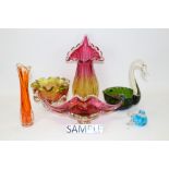 Selection of art glass vases and dishes and a lot of Murano glass sweets (qty)