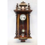 Late 19th century Vienna regulator-style wall clock in walnut case with enamel Roman numeral dial