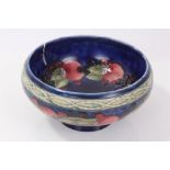 Moorcroft Pomegranate pattern bowl with blue ground and roped borders - blue signature and