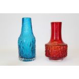 Whitefriars Ruby Mallet vase, 18cm high and a Kingfisher Blue bottle vase, 20cm high,
