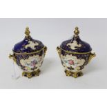 Pair of good quality Royal Crown Derby vase and covers with gilt knops, rim and handles,