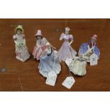 Four Royal Doulton figures - Lily, Monica HN1467, Emma HN2834 and Fair Lady HN3216,