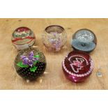 Five Caithness limited edition glass paperweights, by Colin Terris - Ice Fountain Mauve 1979, no.