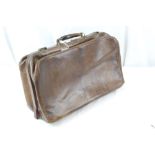 Vintage leather Gladstone-type bag with brass locks