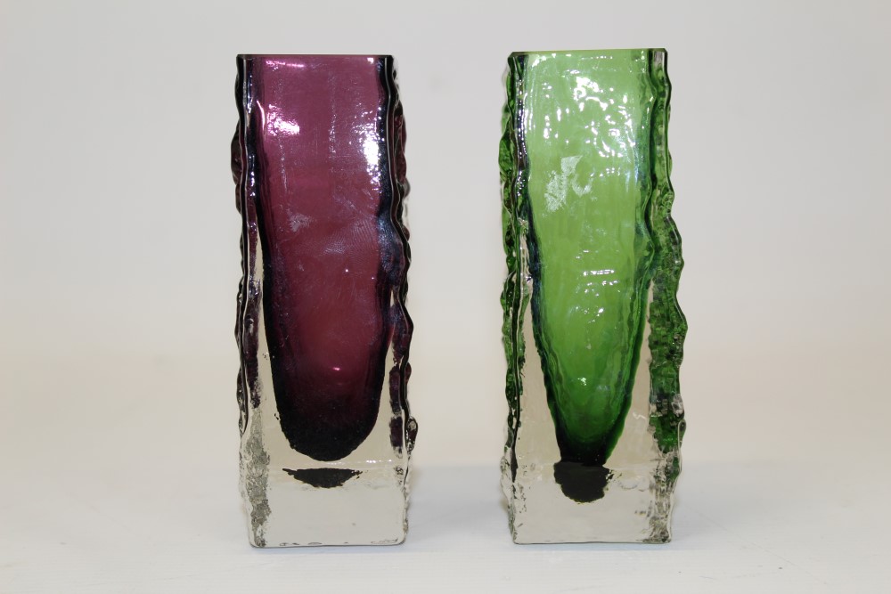 Two Whitefriars coffin vases - Aubergine and Meadow Green, designed by Geoffrey Baxter, - Image 2 of 6