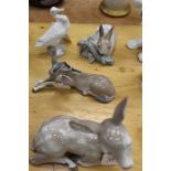 Four Lladro porcelain models - deer, donkey,