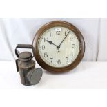 1930s Enfield railway-type wall clock in oak circular case (with key and pendulum) and old BR