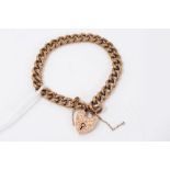 Edwardian rose gold (9ct) engraved gatelink bracelet with engraved heart-shaped padlock clasp