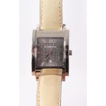 Burberry stainless steel wristwatch with square dial and Roman numeral markers,
