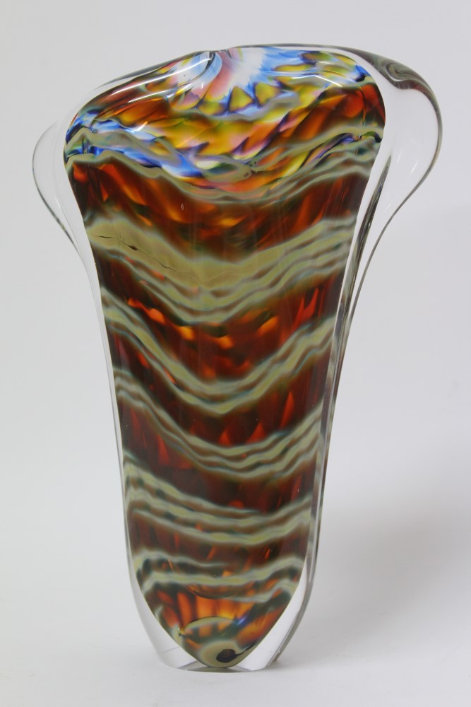 Peter Layton signed Aurora pattern asymmetric flat sculpture vase, - Image 2 of 2