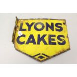 Enamel side-mounted double-sided flag advertising sign 'Lyons Cakes',