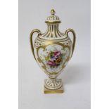 Good quality Royal Worcester two-handled vase and cover with gilt decoration and floral reserves,