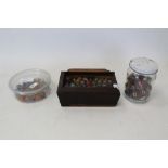 Collection of 19th century and later glass marbles in three separate containers CONDITION