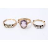Ladies gold (18ct) three-stone diamond ring in platinum setting,