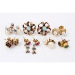 Seven pairs of gold and gem-set earrings