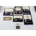 Selection of miscellaneous silver and silver plate - including cased pair silver napkin rings,