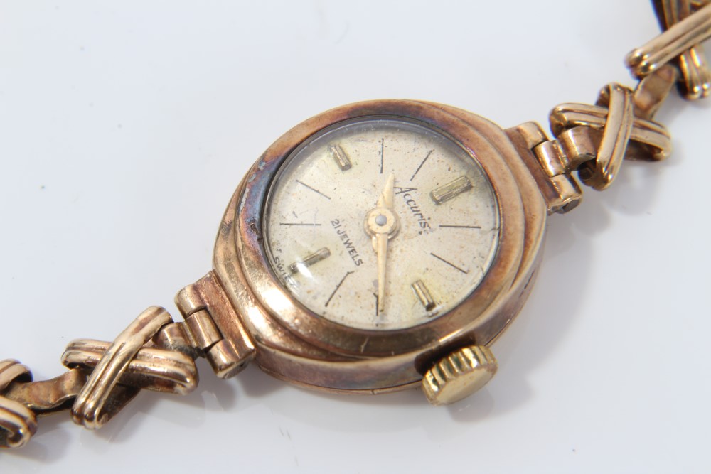 Ladies' gold (9ct) Accurist mechanical wristwatch on gold (9ct) cross design link bracelet - Image 2 of 3