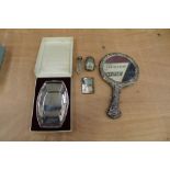 1960s silver presentation dish, silver-backed hand mirror, photograph frame,