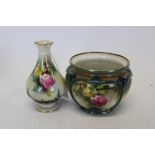 Good quality Royal Worcester vase decorated with pink and yellow rose and another similar vase /