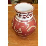 Nicholas Caiger-Smith studio pottery cherry-red vase - painted marks to base