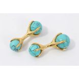 Pair silver gilt and turquoise eagle claw cufflinks