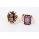 Two gold gem set cocktail rings CONDITION REPORT Smoky quartz ring stamped 750.