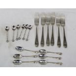 Set of six silver table forks with engraved H initial,