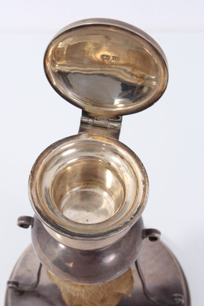 George V Taxidermy: Otter Paw, mounted in the frame of a silver inkwell with hinged cover, - Image 3 of 6