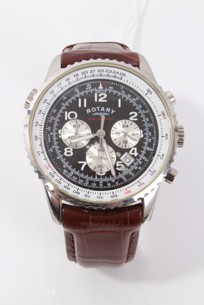 Rotary Chronospeed wristwatch with a black multi-dial face and date aperture,