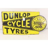 Enamel hanging double-sided advertising sign 'Dunlop Cycle Tyres in Stock Here',