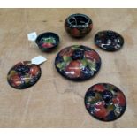Group of Moorcroft Pomegranate pattern pottery - to include small pin bowl, 8cm diameter,