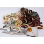 Quantity costume jewellery - including various bead necklaces, brooches, bangles,