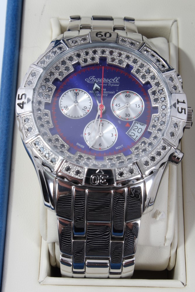 Ingersoll diamond Ronda Startech stainless steel wristwatch with black diamond set bezel and blue / - Image 2 of 2