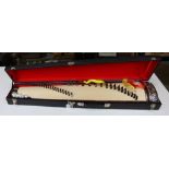 Contemporary Japanese 17 string 'Koto' musical instrument with inlaid mother of pearl decoration,