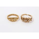 Two Victorian gold (18ct) diamond three stone Gypsy rings (one damaged) CONDITION REPORT