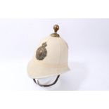 White cloth helmet for 8th Volunteer Battalion (The King's Liverpool Scottish) Regiment with brass