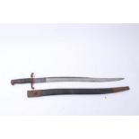British 1856 pattern Yataghan bayonet with steel mounted leather scabbard