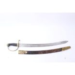 Victorian Customs / Police Cutlass with curved polished steel blade, brass stirrup hilt with