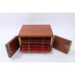 Coin cabinet – a fine teak coin cabinet containing eight coin trays (N.B. with key) (1 item)